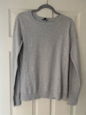 Express Gray Knit Crewneck Sweater with Rhinestone Embellishments / Size Large